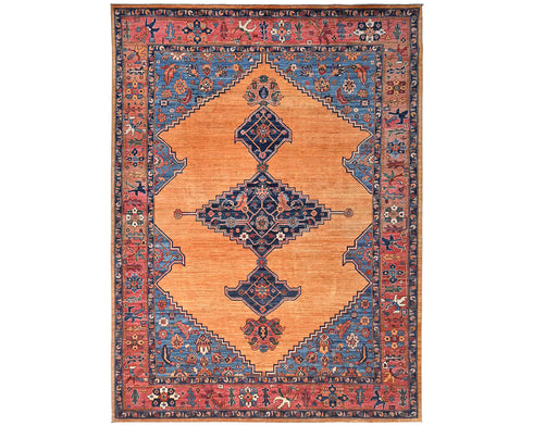 9x12 Orange Blue Aryana Afghan Hand Knotted Veg Dye Wool Area Rug